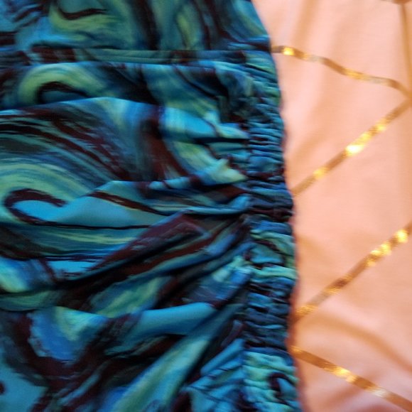 Blue Multi Color Halter One Piece Bathing Suit - Picture 2 of 5